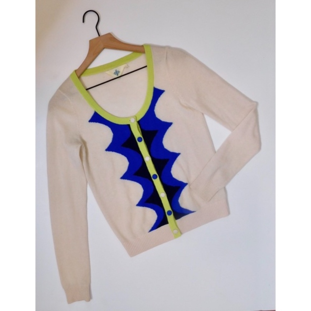 RARE!! Anthropologie HWR Monogram 100% Cashmere Scalloped Cardigan Sweater Small - Picture 2 of 10
